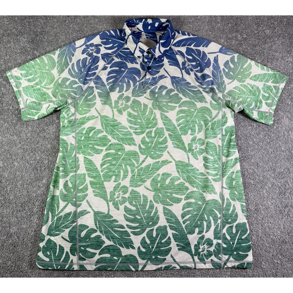 Tommy Bahama Polo Shirt Mens Size L Island Zone Ombre Hideaway Green Blue UPF 30